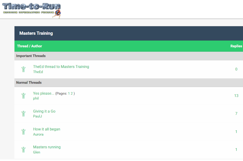 New Masters Training Forums created